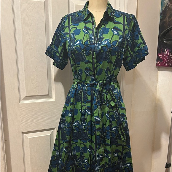BROOKS BROTHERS Green and Blue Floral Shirt Dress - Picture 1 of 13